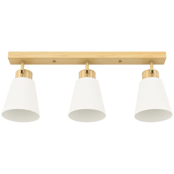 Ceiling Lamp with 3 Adjustable Light Points at 90° and E27 Sockets, Wood Color
