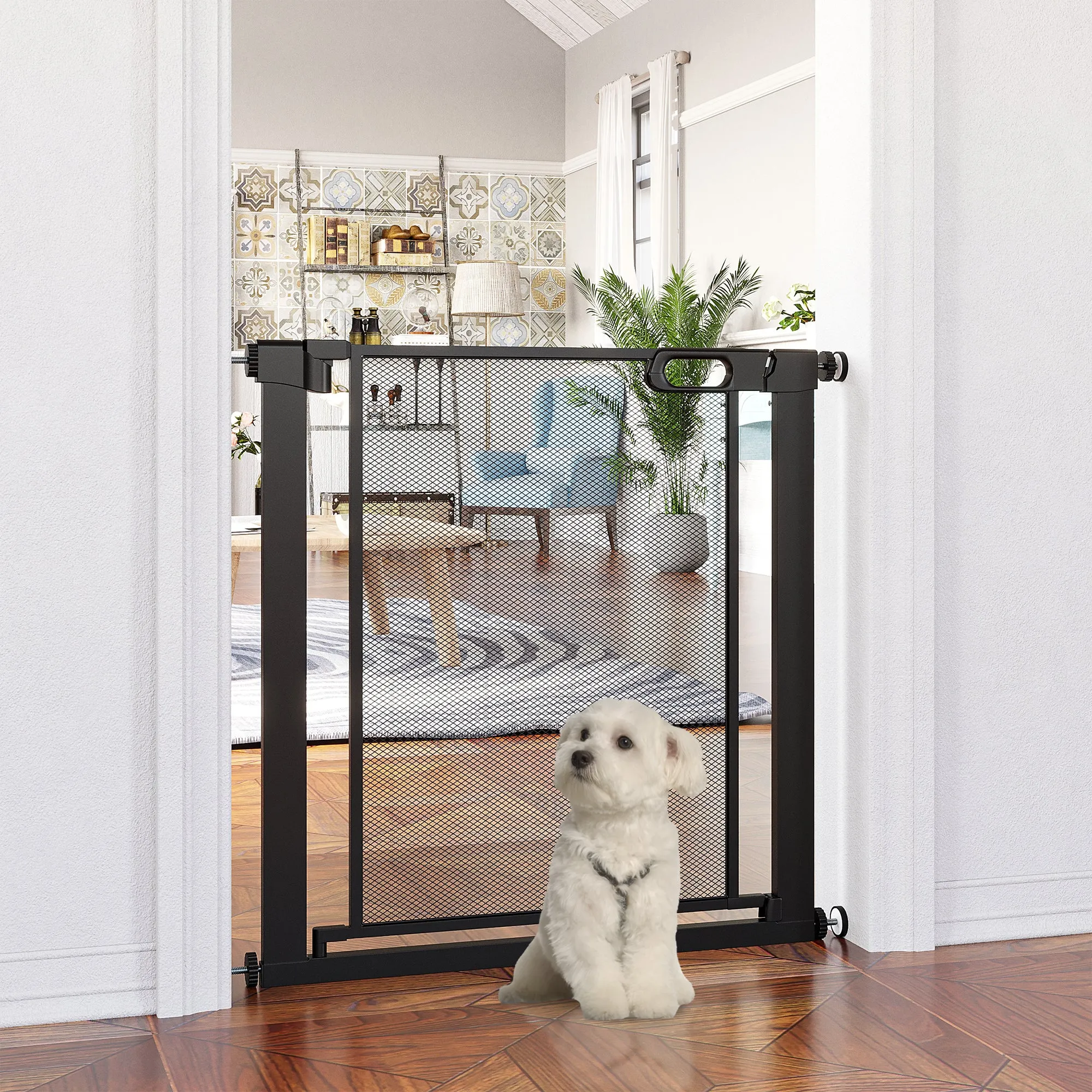 Push-Dog Gate with Automatic Closure, Steel and ABS, 75-82x76 cm, Black - Image 2