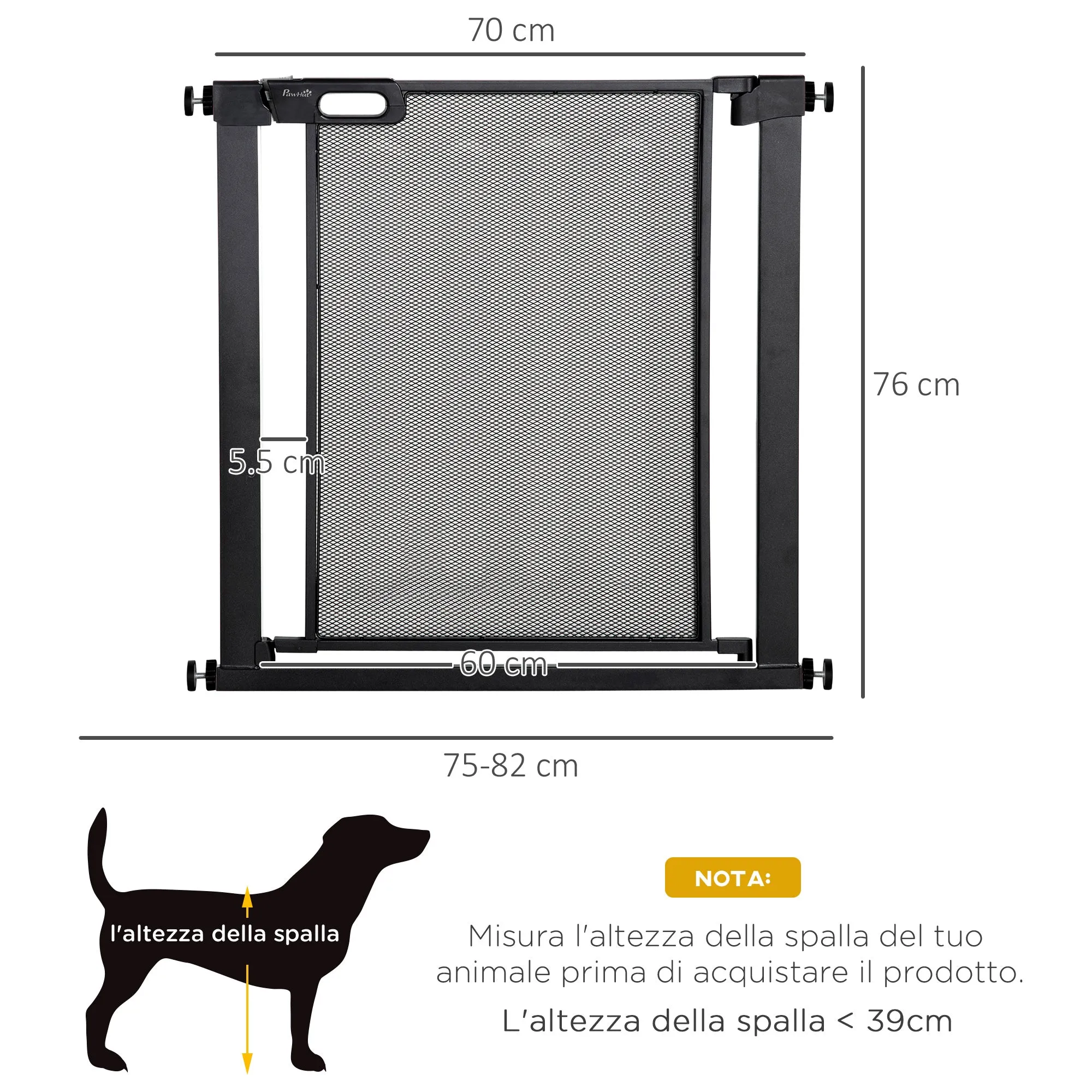 Push-Dog Gate with Automatic Closure, Steel and ABS, 75-82x76 cm, Black - Image 3
