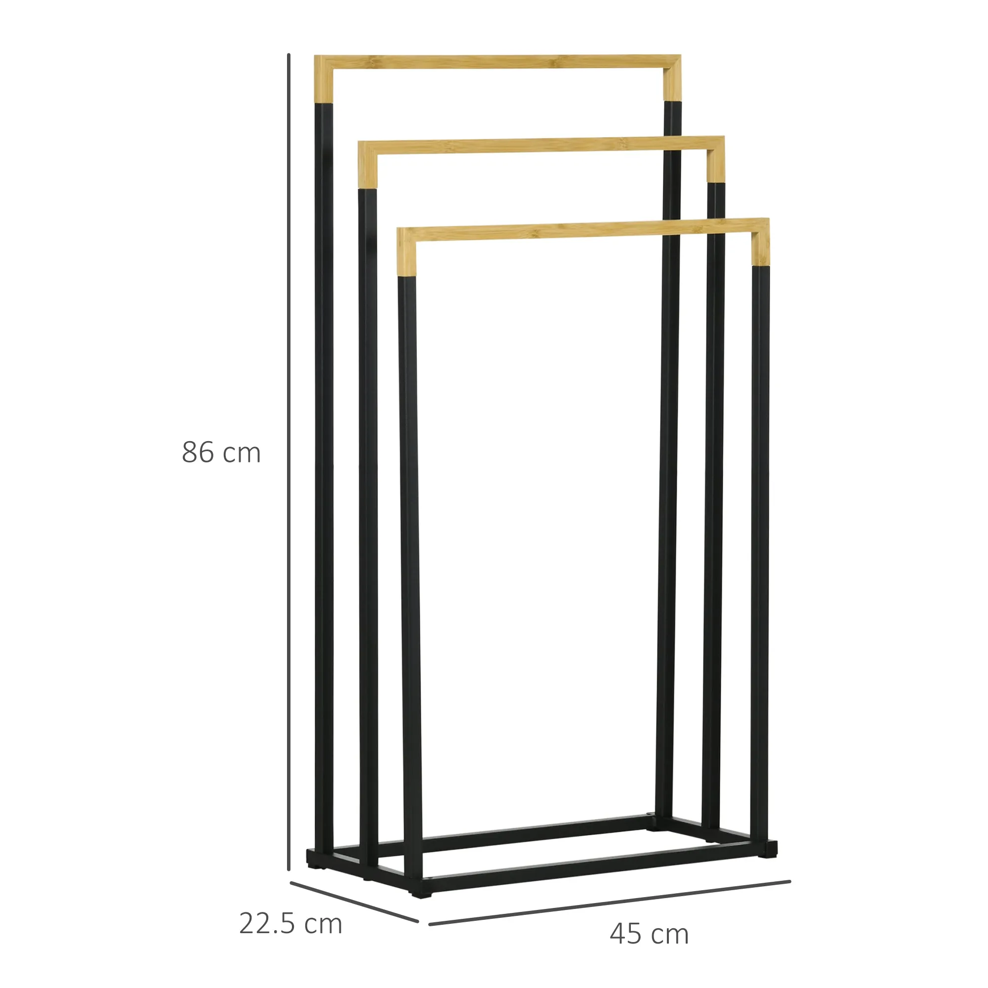 kleankin 3-Bar Bamboo and Steel Towel Rack with Freestanding Design, 45x22.5x86 cm - Image 3