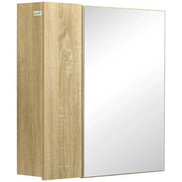 kleankin Bathroom Cabinet with Mirror and 4 Internal Shelves, in Chipboard, 60x15x60cm, Wood Color