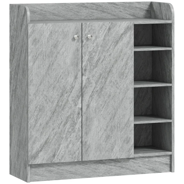 Modern Wooden Shoe Rack with 4 Open Shelves and 12-Pair Storage, 83x30x90 cm, Cement Grey