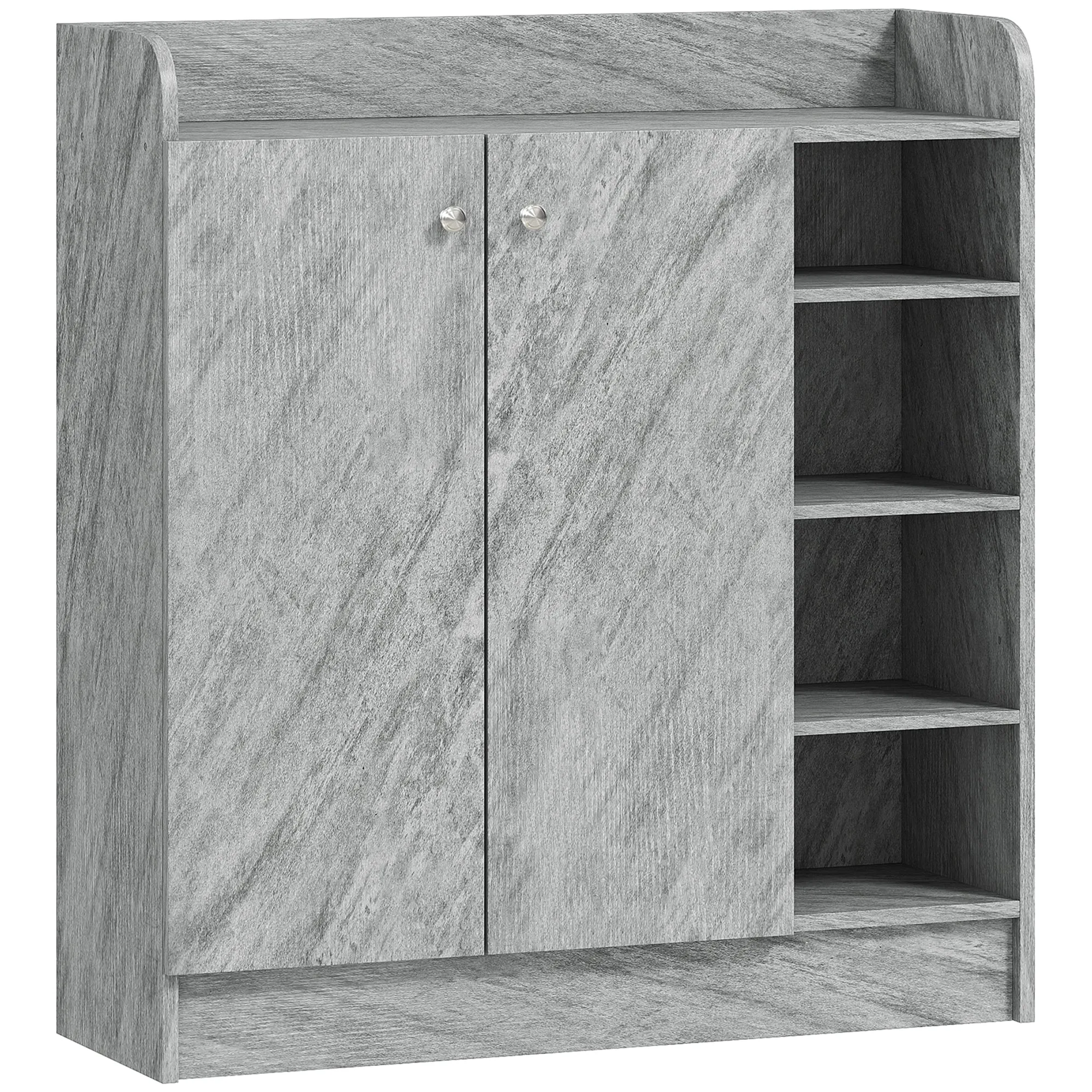 Modern Wooden Shoe Rack with 4 Open Shelves and 12-Pair Storage, 83x30x90 cm, Cement Grey