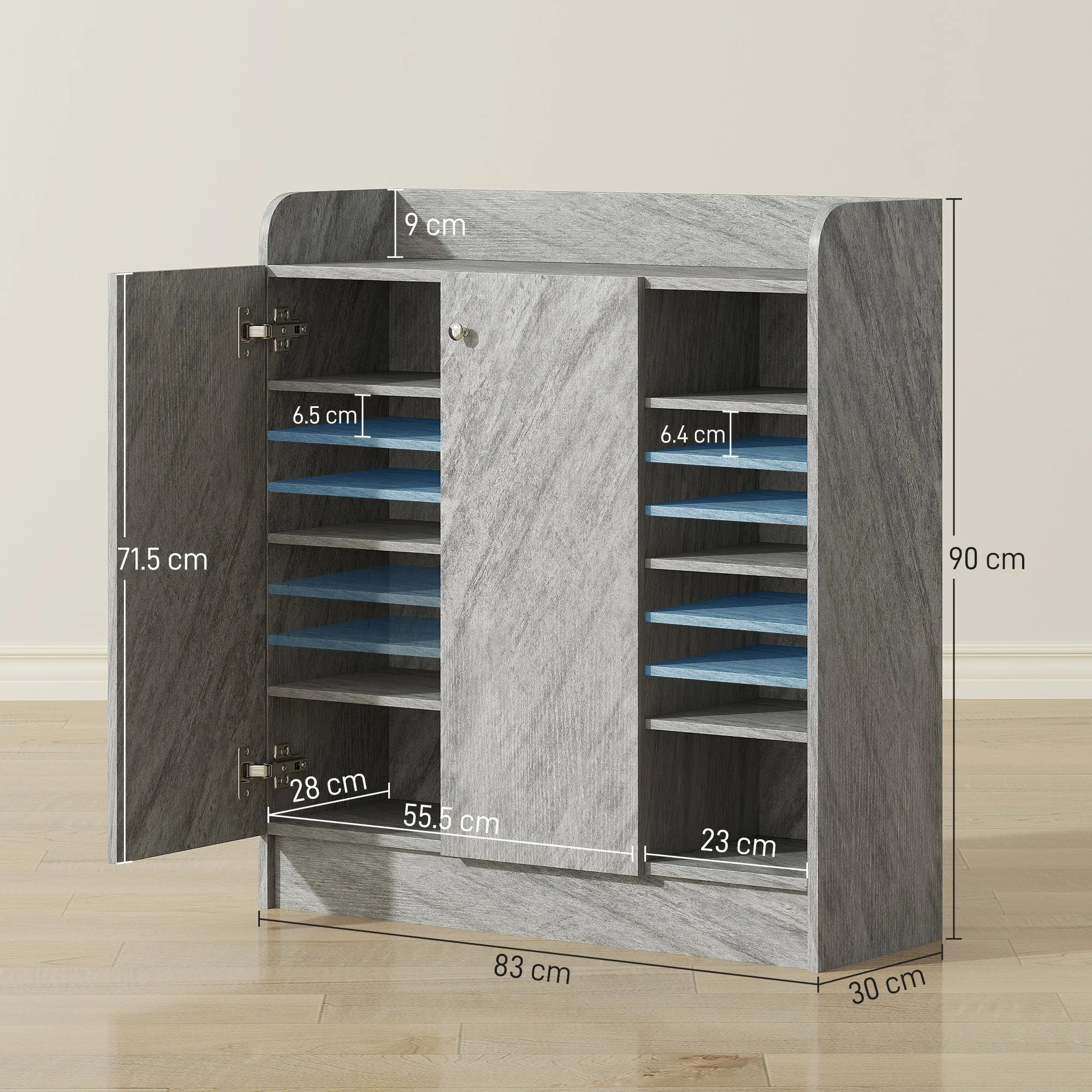 Modern Wooden Shoe Rack with 4 Open Shelves and 12-Pair Storage, 83x30x90 cm, Cement Grey - Image 3