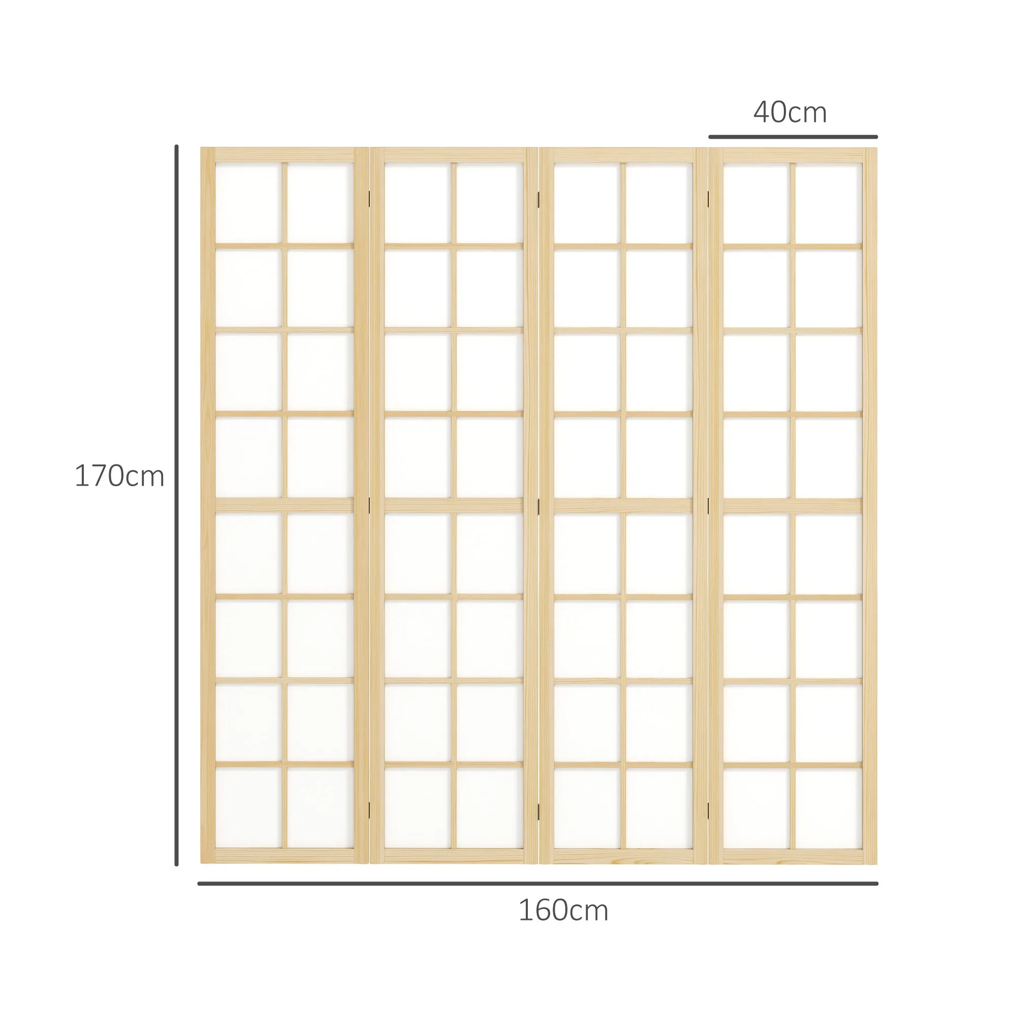4-Panel Folding Room Divider in Wood and Fabric, 160x170 cm, Wood and White Color - Image 3