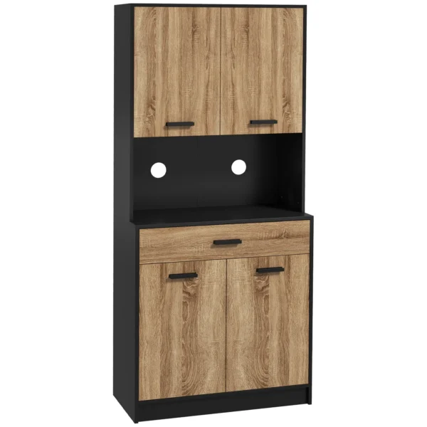 Wooden Kitchen Sideboard with 2 Door Cabinets and Drawer, 80x40x180 cm, Black and Wood Color