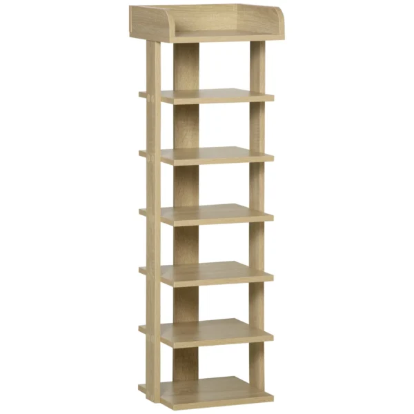 Wooden Shoe Rack for Entryway, 6-Shoe Shelf with Storage Shelf, 32x30x104cm, Oak