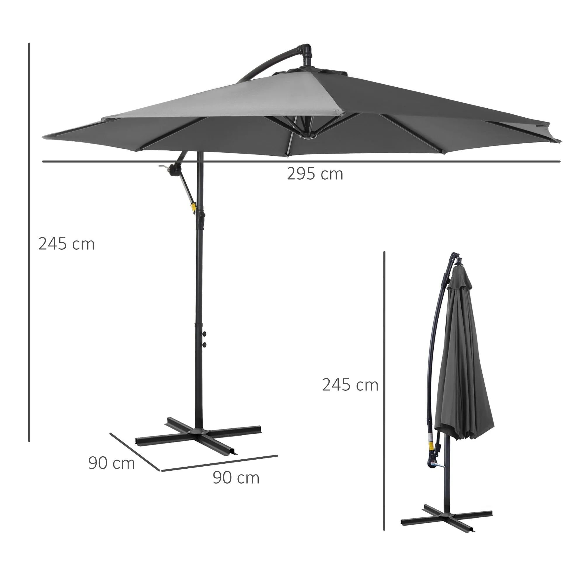 Outsunny 3x2.5 m Off-Center Outdoor Umbrella with Crank Handle, Steel Frame and Anti-UV Polyester, Grey - Image 3