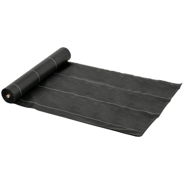 Outsunny 50x2m 100g/m² Weed Control Fabric Black Fabric for Vegetable Garden, Greenhouse, Garden Draining and Breathable with Grid