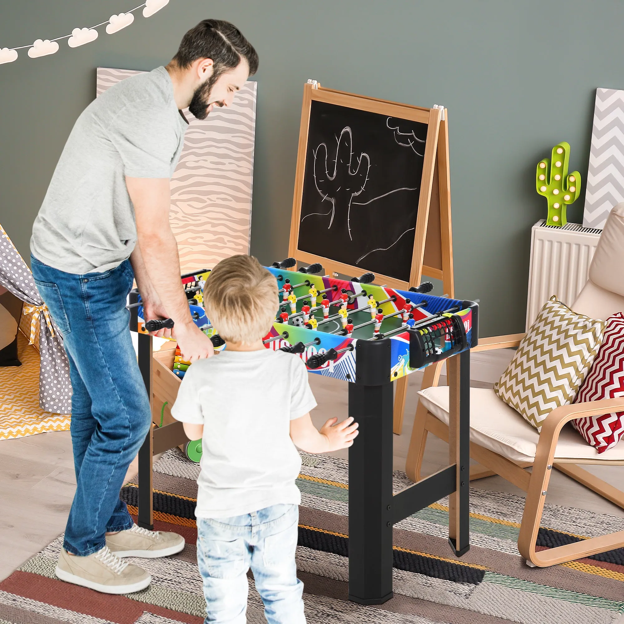 Table Football with 2 Scoreboards, Made of Wood, Stainless Steel and Plastic, 86.5x43.5x63 cm, Multicolored - Image 2