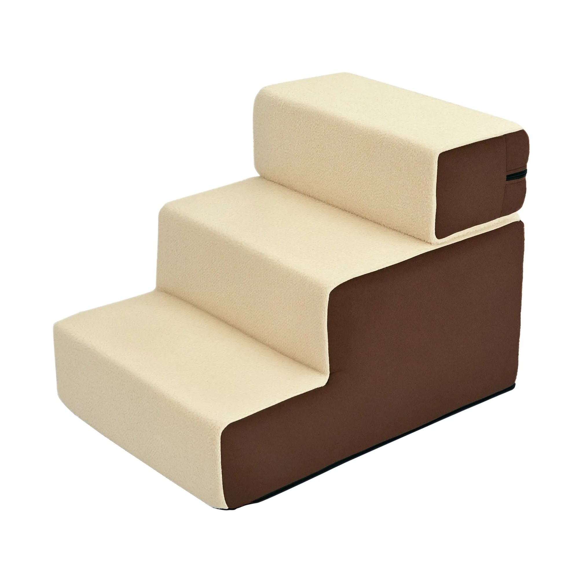 3-Step Removable Non-Slip Dog and Puppy Ladder, Beige and Brown, 54x40x39cm