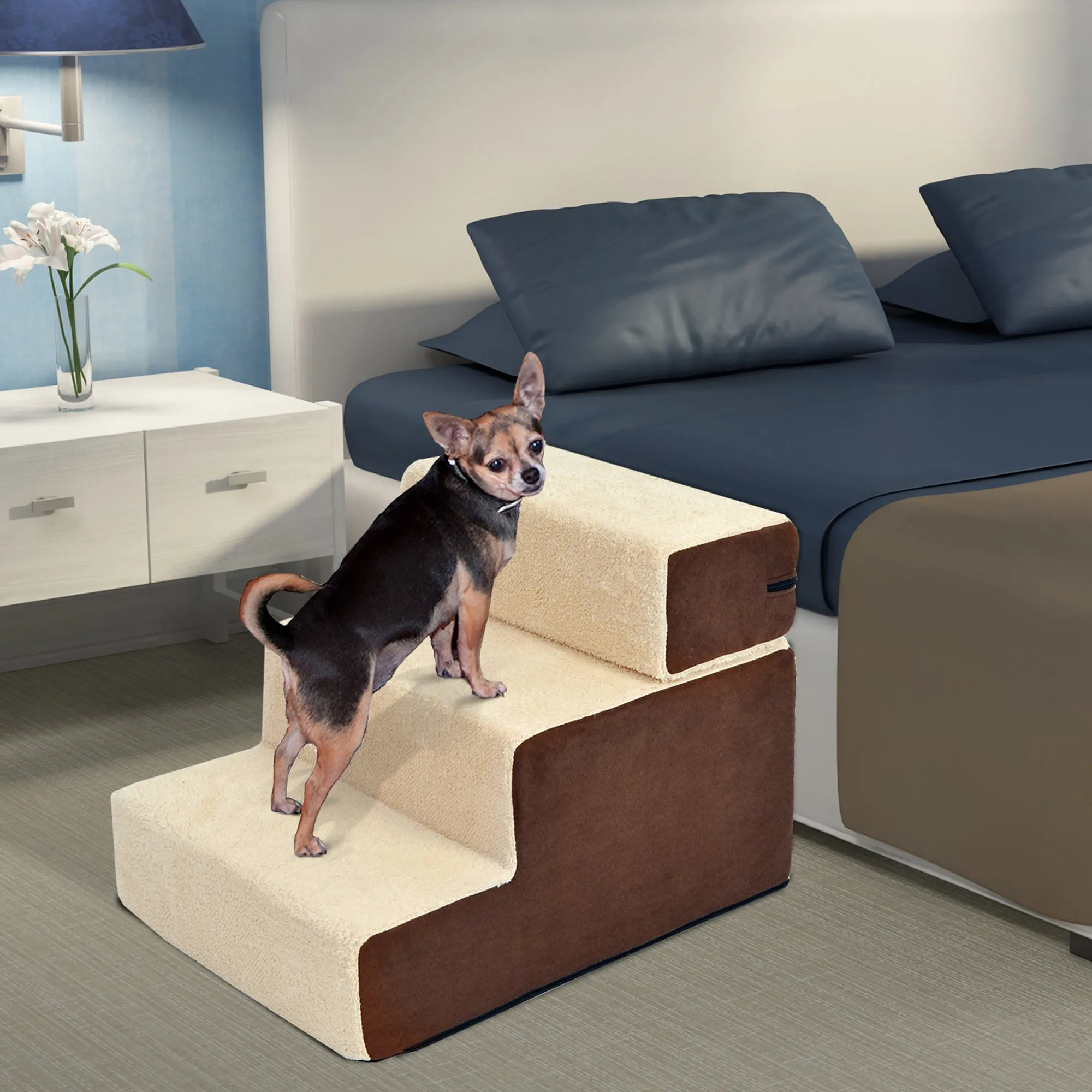 3-Step Removable Non-Slip Dog and Puppy Ladder, Beige and Brown, 54x40x39cm - Image 2