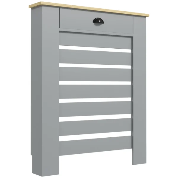 Slatted MDF Radiator Cover, Grid Radiator Cover with Drawer, 78x19x95.5 cm, Grey