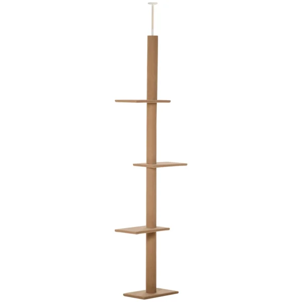 4-Tier Cat Scratching Tree, Adjustable Ceiling Mount, 43x27x228-260cm