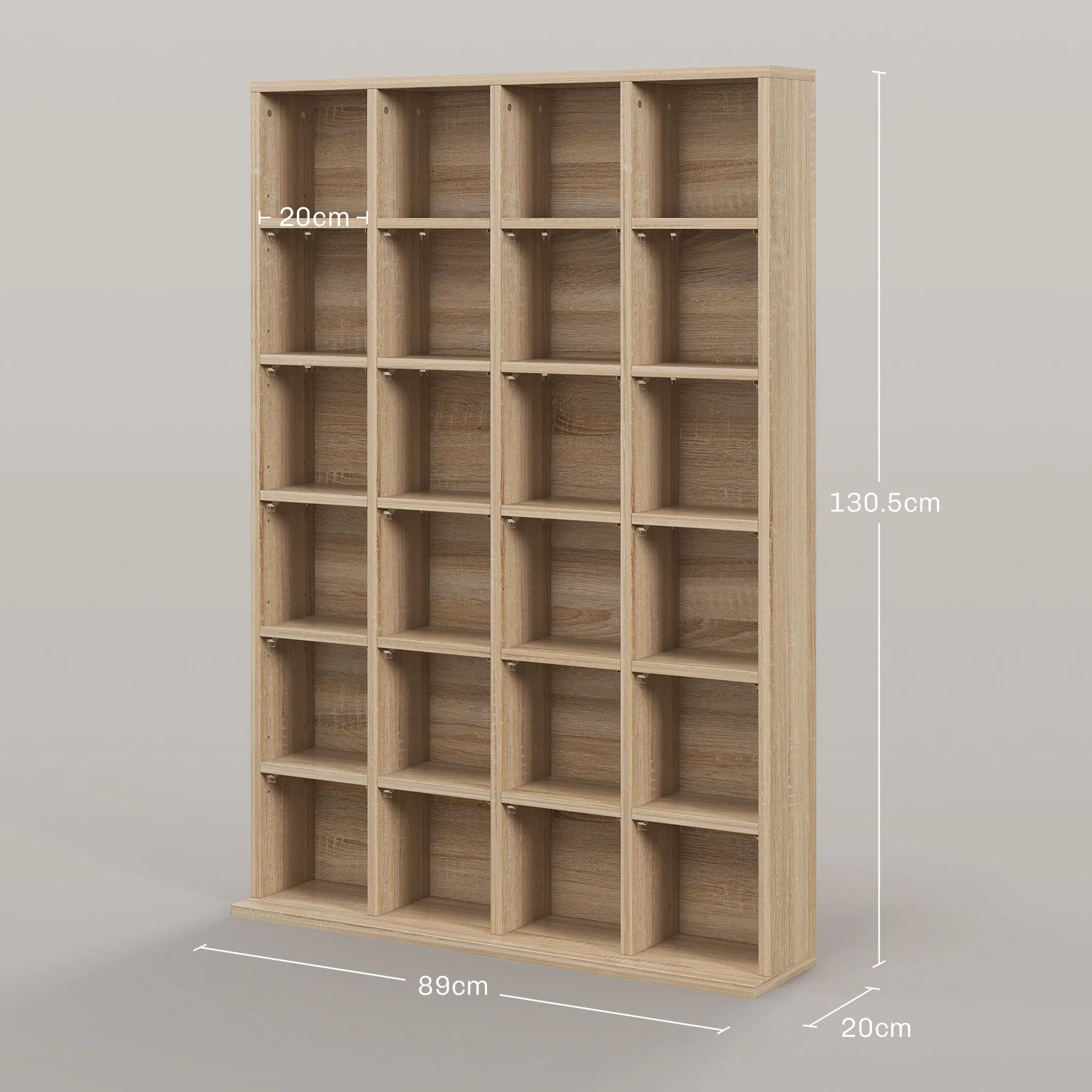 CD Cabinet with Adjustable Shelves for 456 CDs or 336 DVDs, 24 Compartments, 89x20x130.5 cm, Wood - Image 3