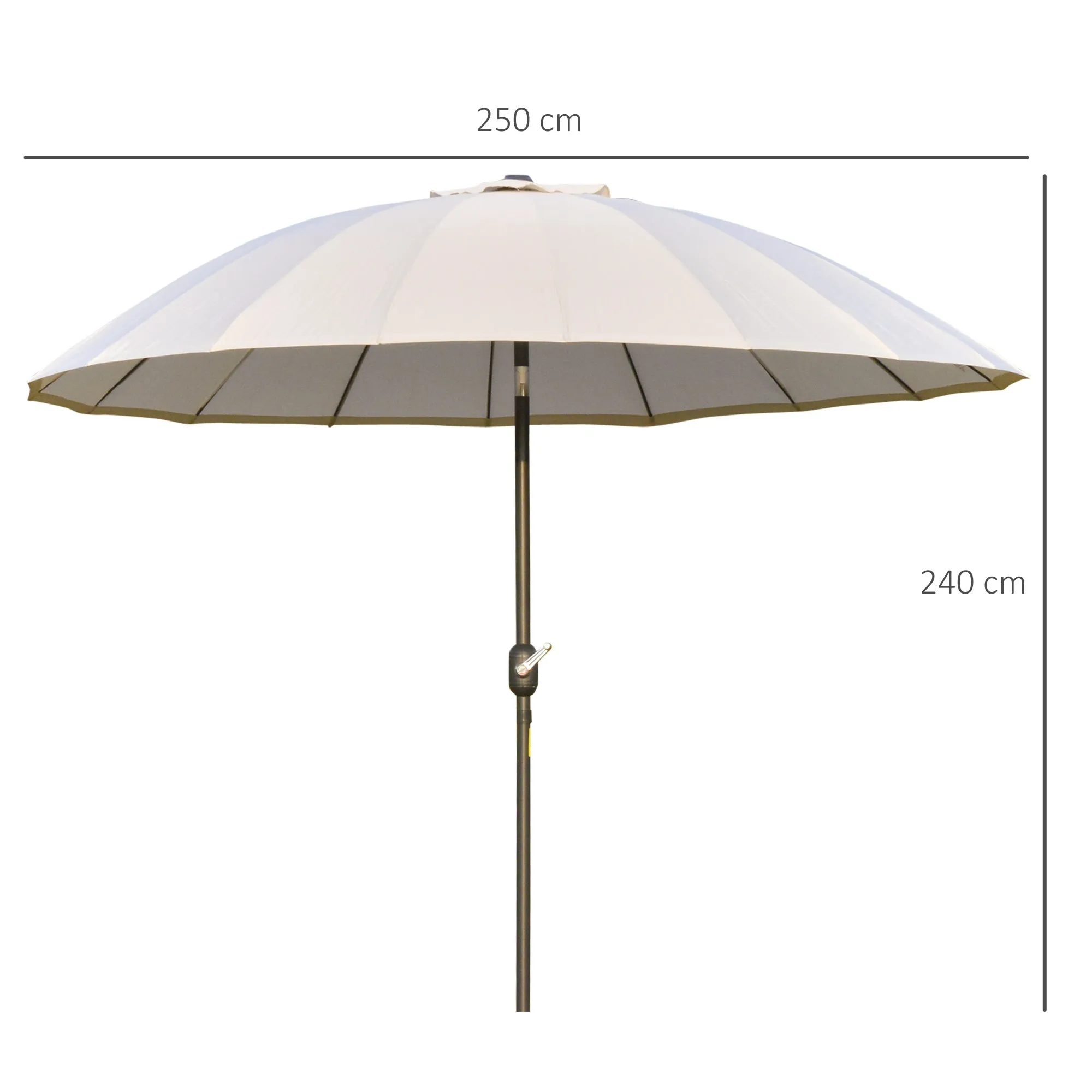 Outsunny 2.5x2.5m Garden and Terrace Umbrella with Crank, 18 Ribs and Tilting Head, Cream - Image 3