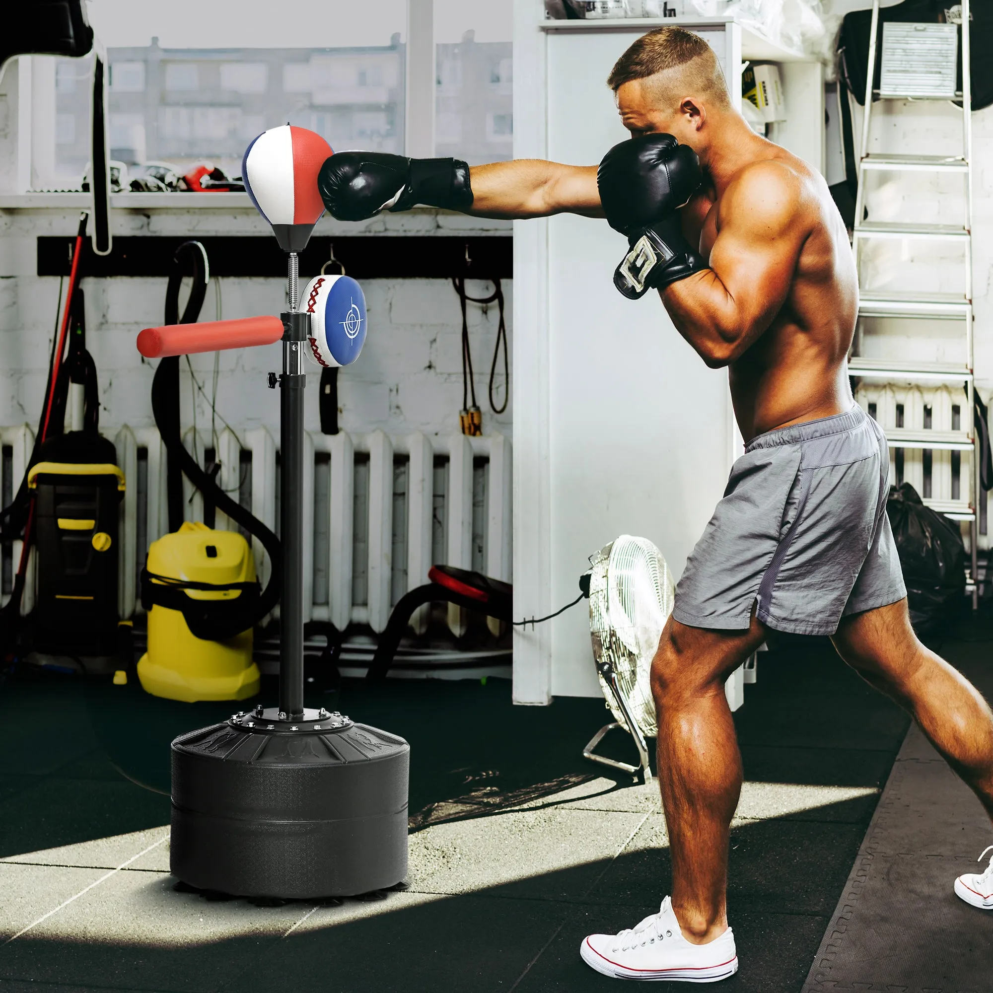 Free Standing Punching Bag with Rotating Bar, Speedball and Punch Pad, Made of Steel, HDPE and PU, 80.5x48x163-205 cm - Image 2