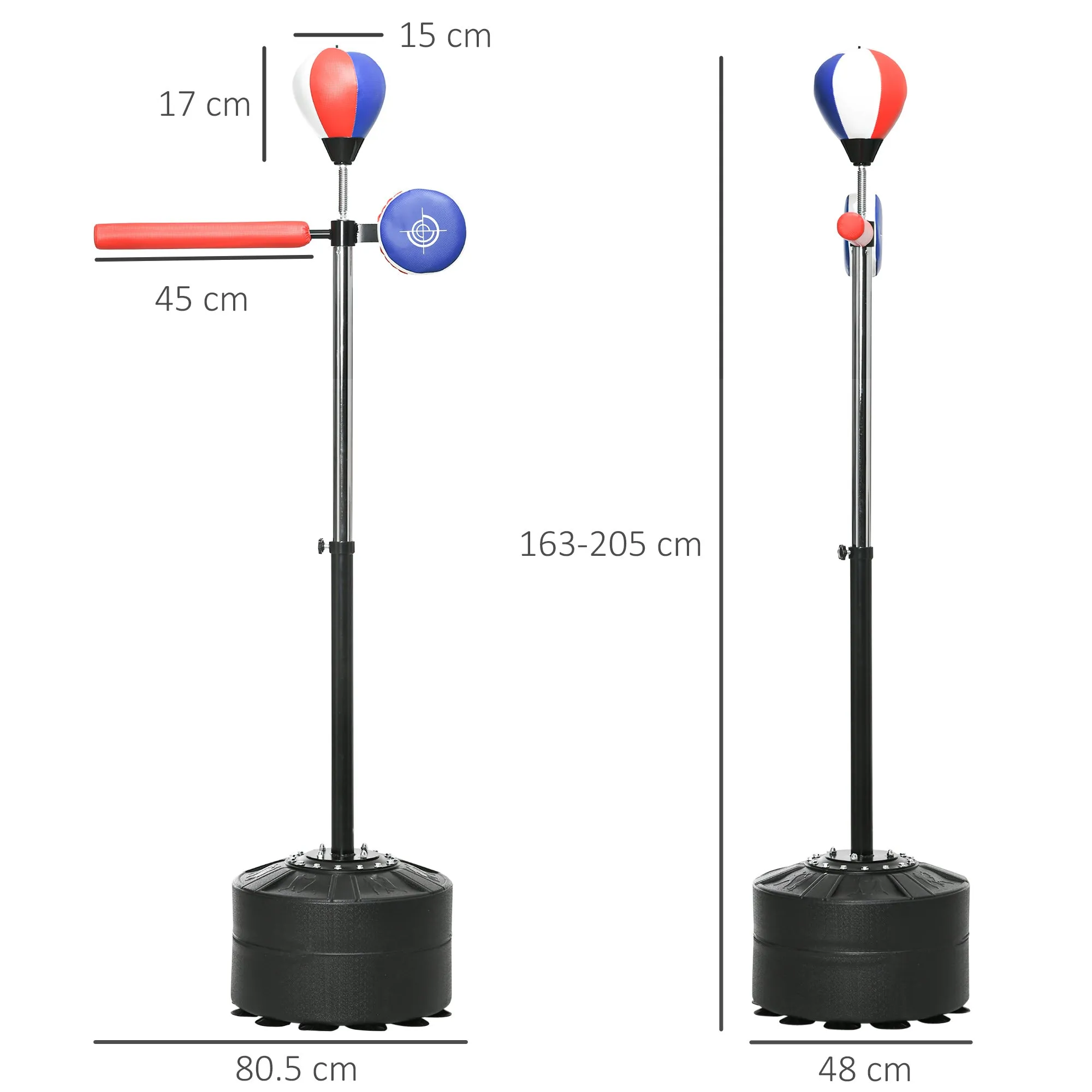 Free Standing Punching Bag with Rotating Bar, Speedball and Punch Pad, Made of Steel, HDPE and PU, 80.5x48x163-205 cm - Image 3