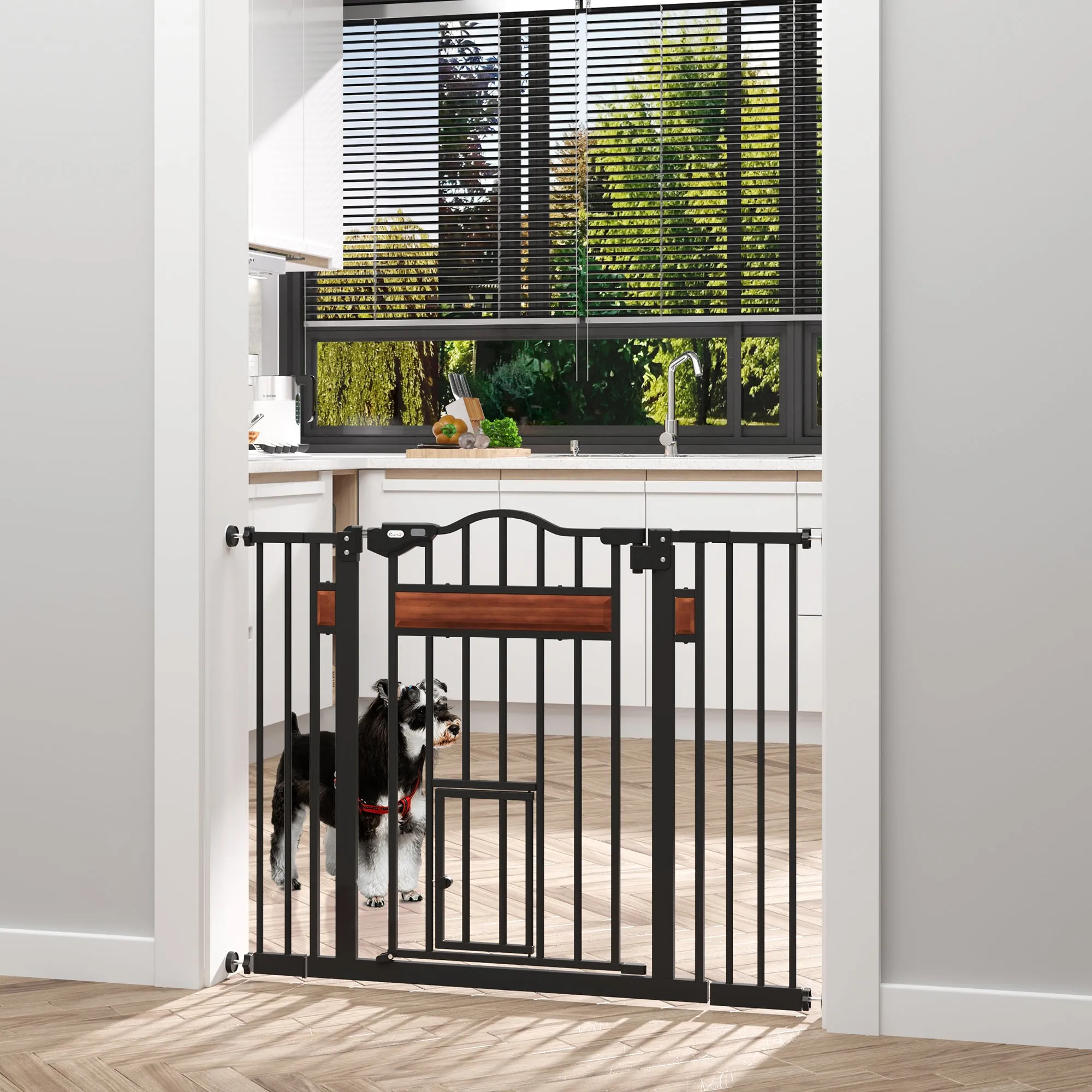Automatic Dog Gate for Small and Medium Dogs, 74-105x76.2 cm, Black - Image 2