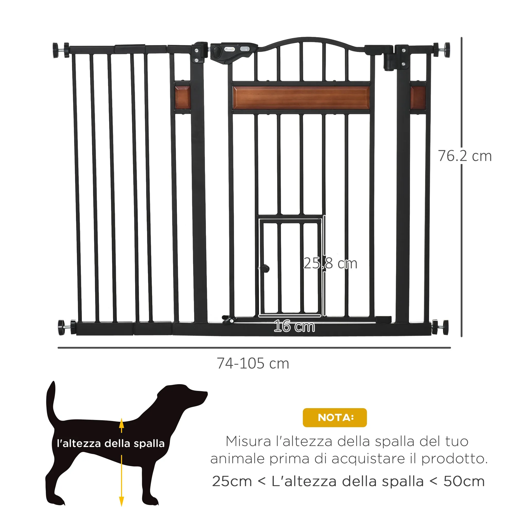 Automatic Dog Gate for Small and Medium Dogs, 74-105x76.2 cm, Black - Image 3