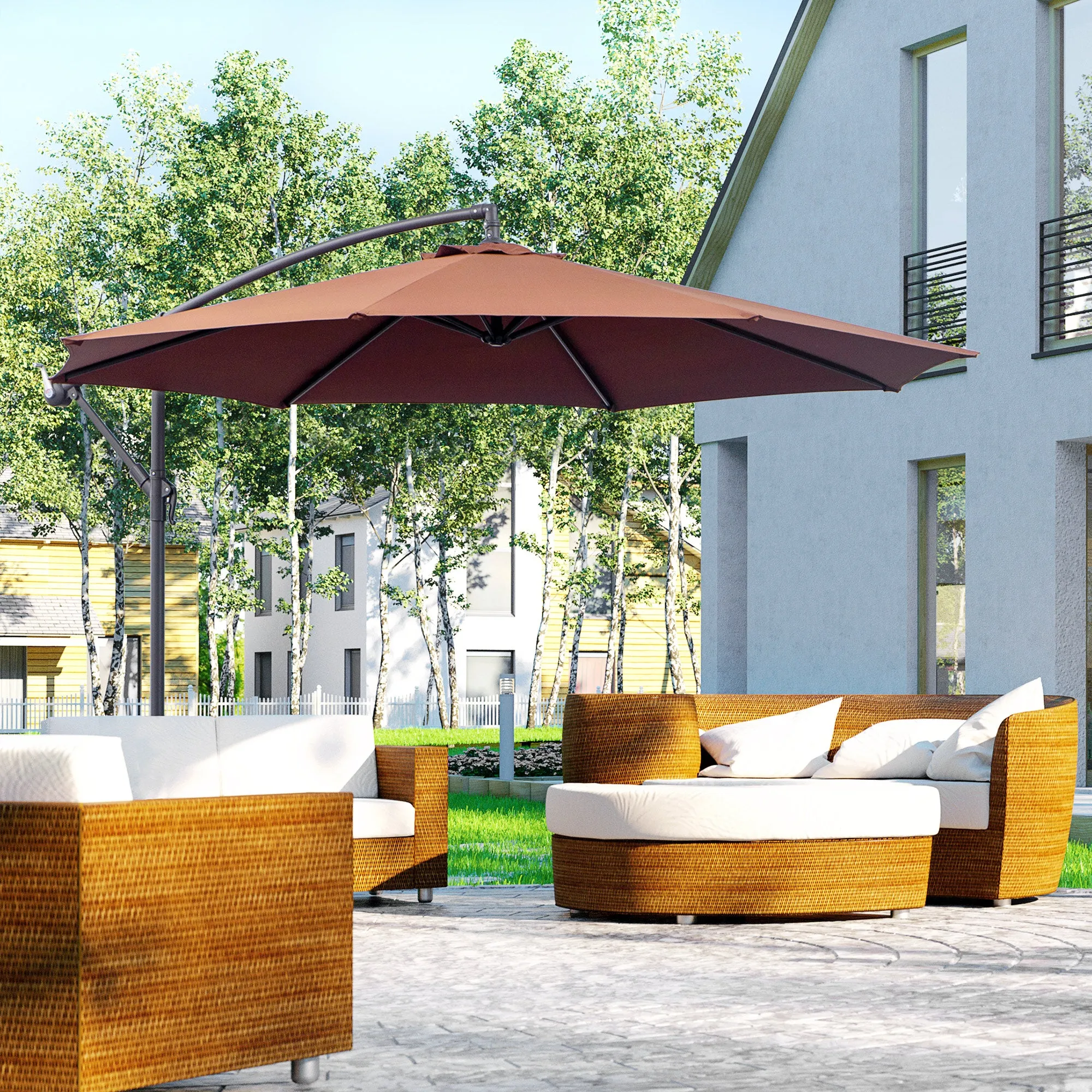 Outsunny 3x2.5m Garden Umbrella with Tilting Arm and Crank, in Steel and Polyester, Brown - Image 2