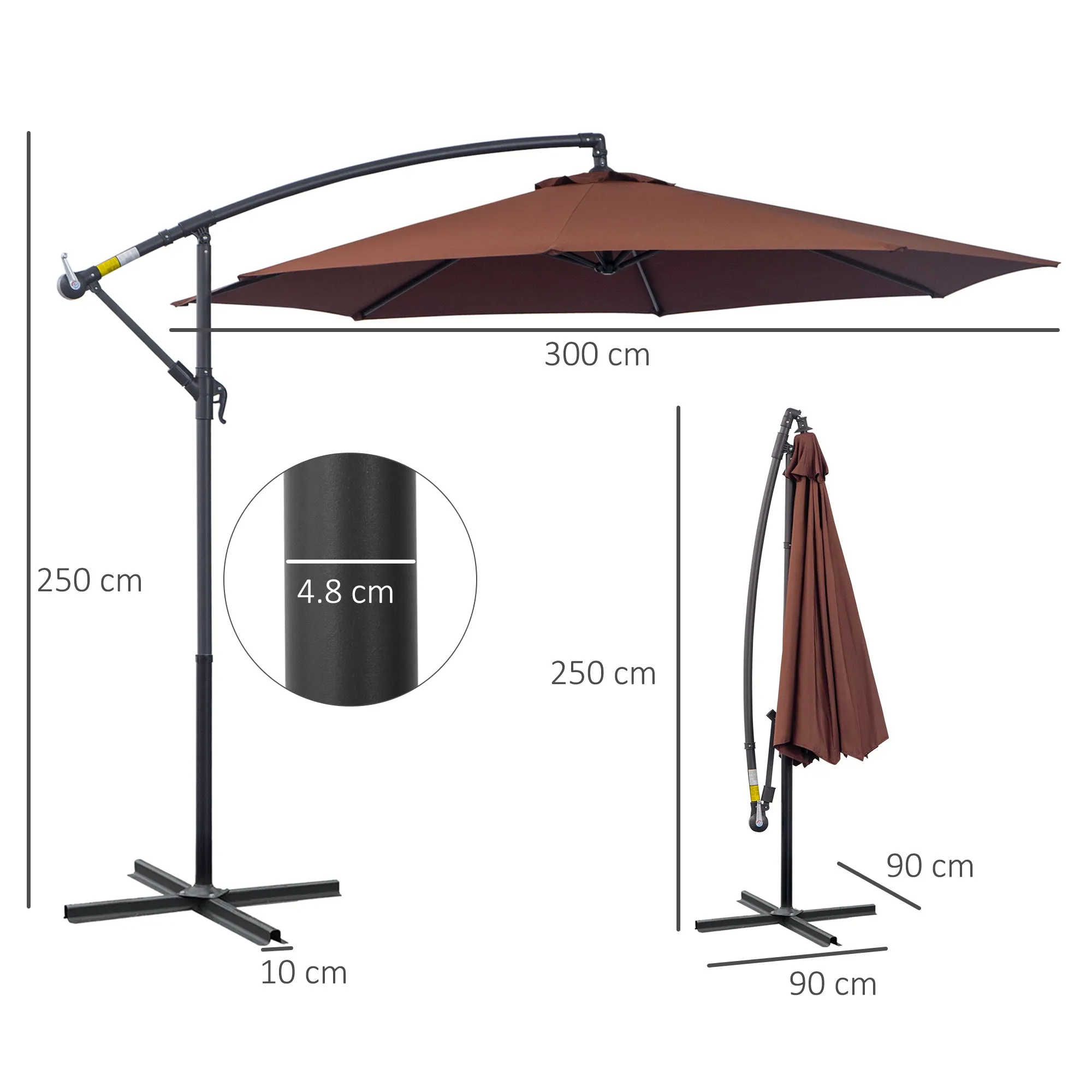 Outsunny 3x2.5m Garden Umbrella with Tilting Arm and Crank, in Steel and Polyester, Brown - Image 3