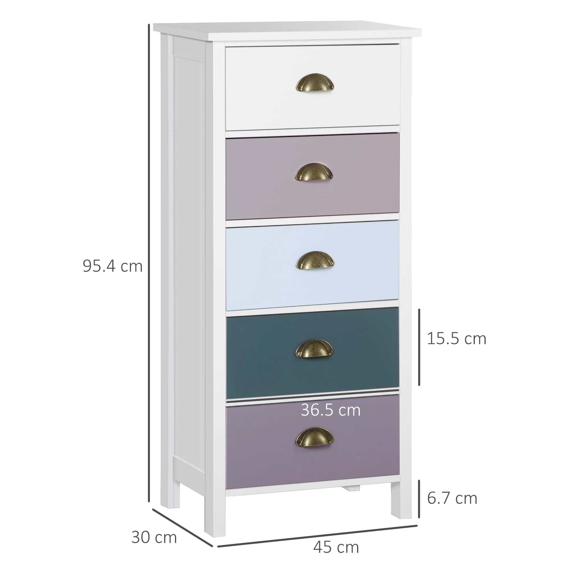 Chest of Drawers with 5 Colourful Drawers, Tall and Space-Saving Dresser, Multi-Coloured Blue - Image 3