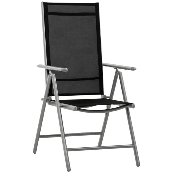 Outsunny Folding Garden Chair in Aluminum and Texteline with 7-Level Adjustable Backrest, Black 65x55x85-105cm