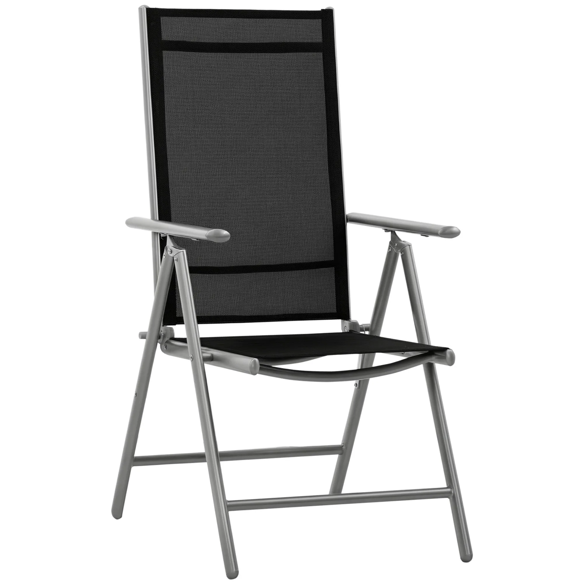Outsunny Folding Garden Chair in Aluminum and Texteline with 7-Level Adjustable Backrest, Black 65x55x85-105cm