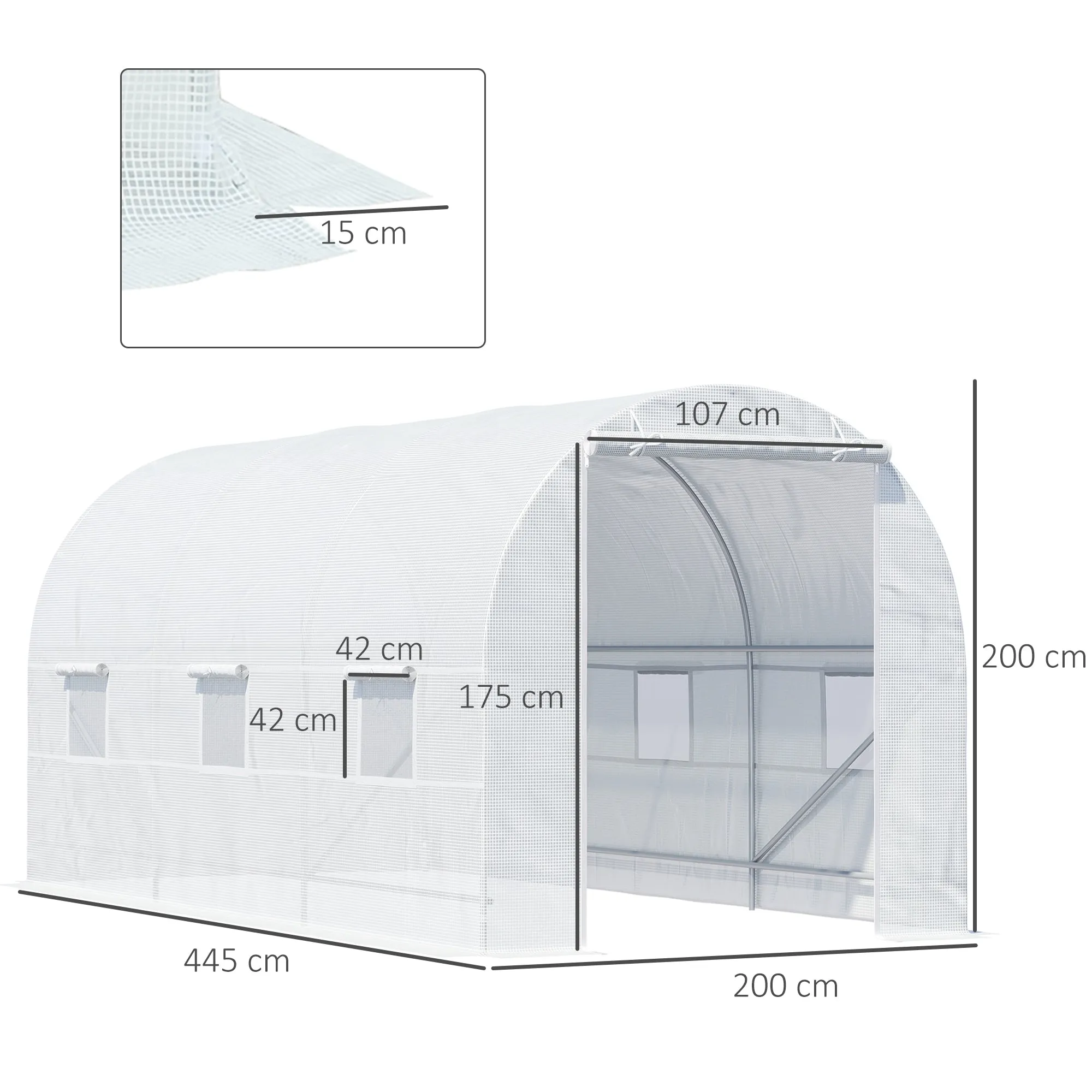 Outsunny 4.5x2x2m Tunnel Greenhouse with PE Cover and Metal Tubes, White - Image 3