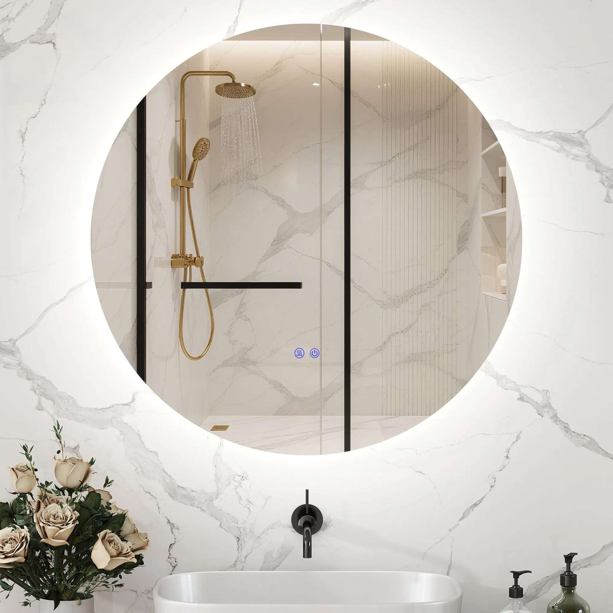 Bathroom Mirror with Adjustable LED Lights, Touch Switches and Anti-Fog Design, Ø60 cm - Image 2