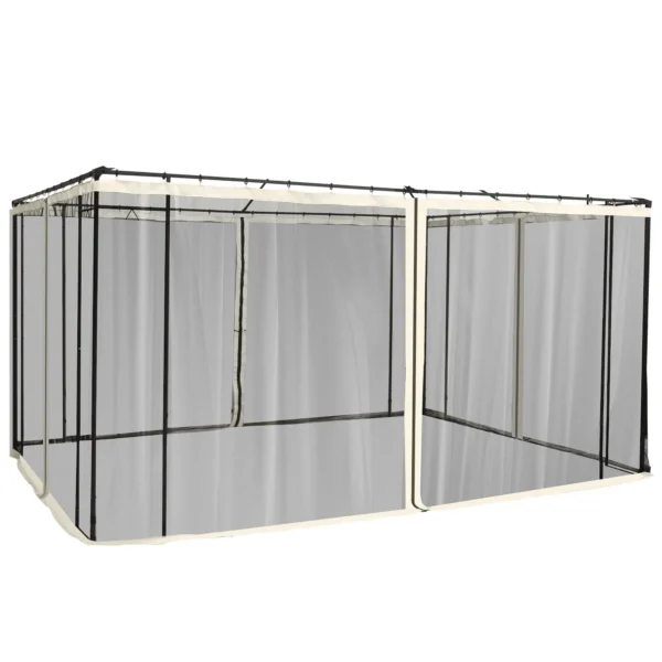 Outsunny Universal Replacement Gazebo Mosquito Net with Zippers, 335x207cm - Black and Beige