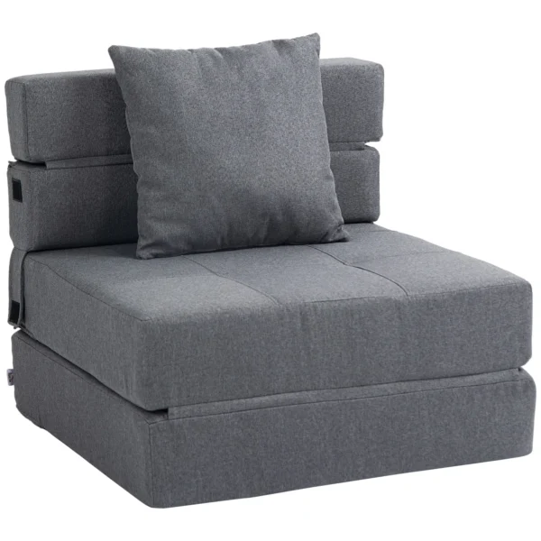 Folding Single Floor Chair Bed with Cushion Included, 70x70x61 cm, Grey