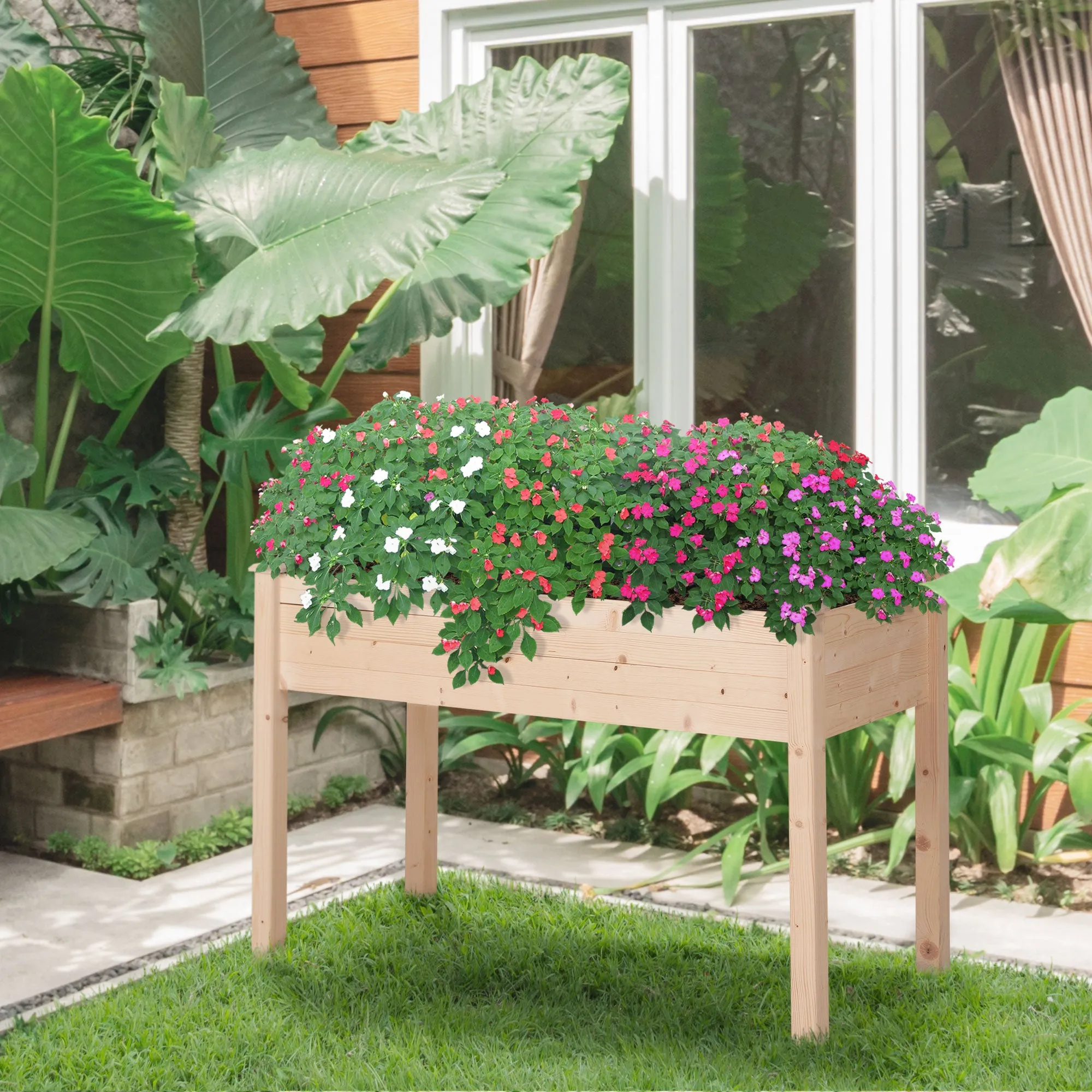 Outsunny Raised Vegetable Garden Bed, Hanging Urban Vegetable Garden Planter Table with Fabric Cover for Garden, 122.5x56.5x76cm, Wood - Image 2