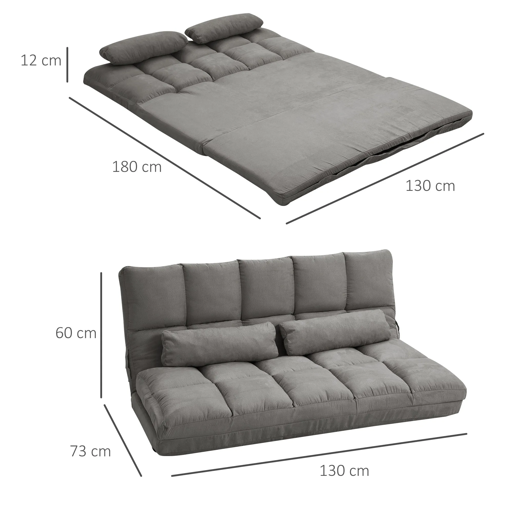 2-in-1 Floor Sofa with 7-Level Reclining Backrest and Cushions, 130x73x60 cm, Charcoal Grey - Image 3