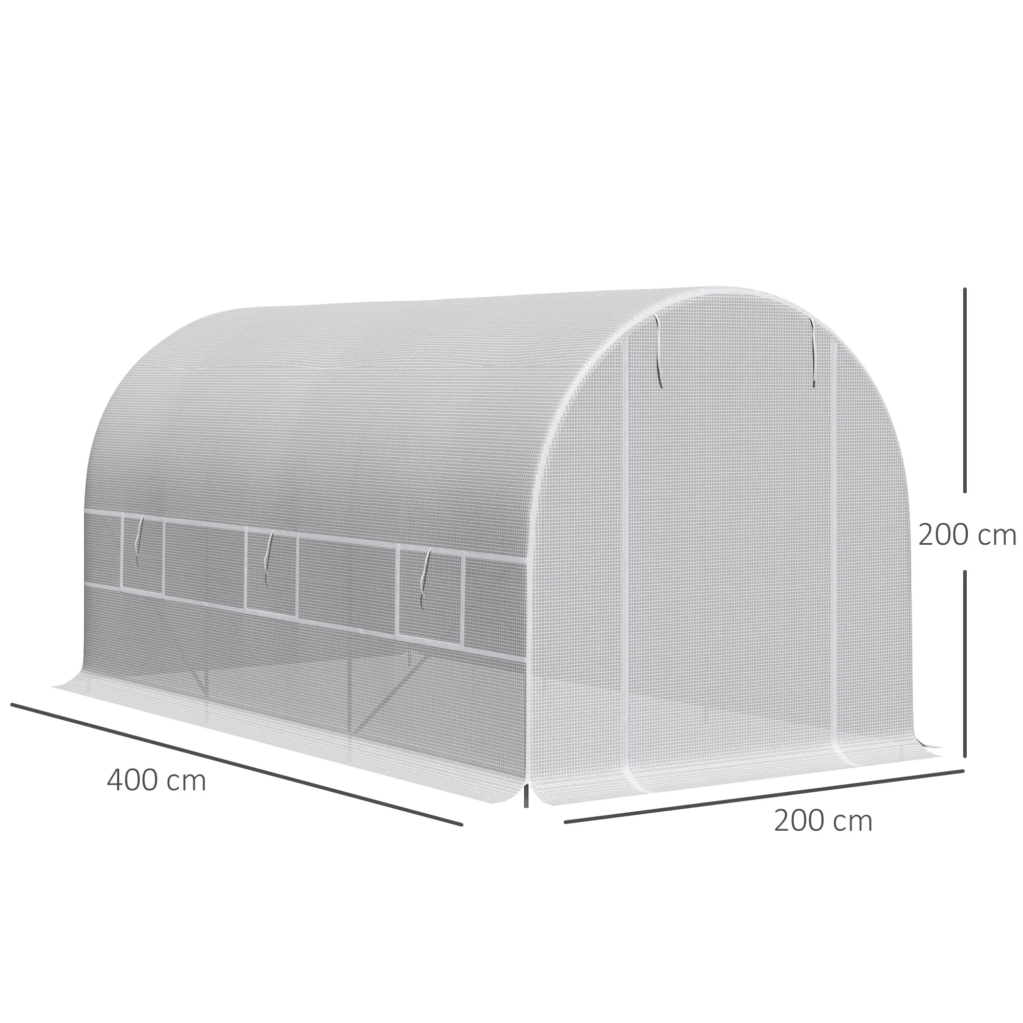 Outsunny 4x2x2m Tunnel Greenhouse with Steel Frame and White Polyethylene Cover - Image 2