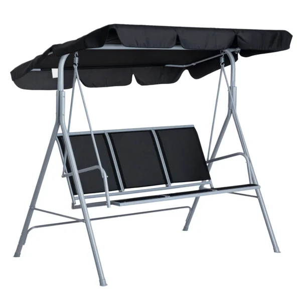 Outsunny 3-Seater Metal Garden Swing, Removable and Washable Sun Canopy, Black and Silver, 171x108x150cm