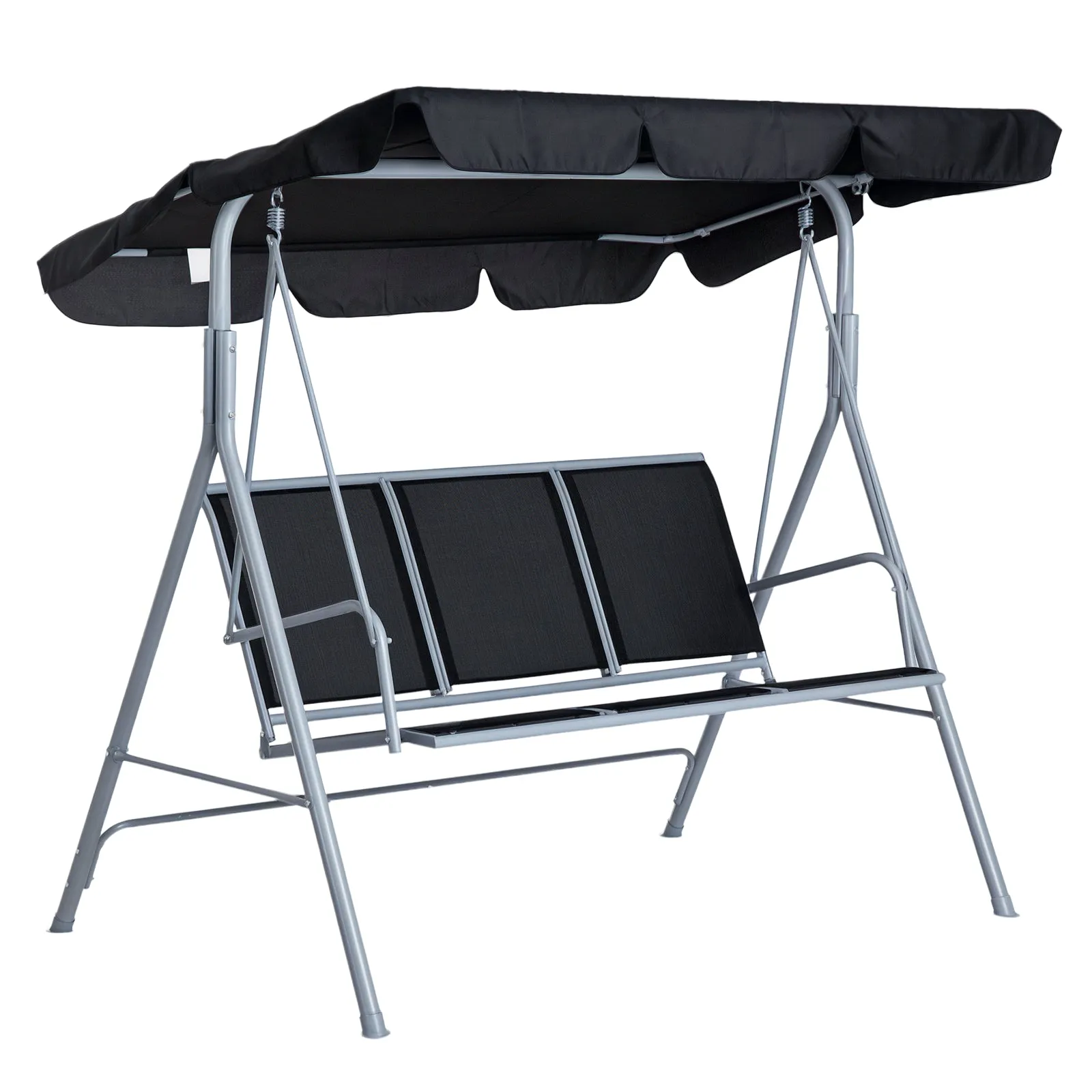 Outsunny 3-Seater Metal Garden Swing, Removable and Washable Sun Canopy, Black and Silver, 171x108x150cm