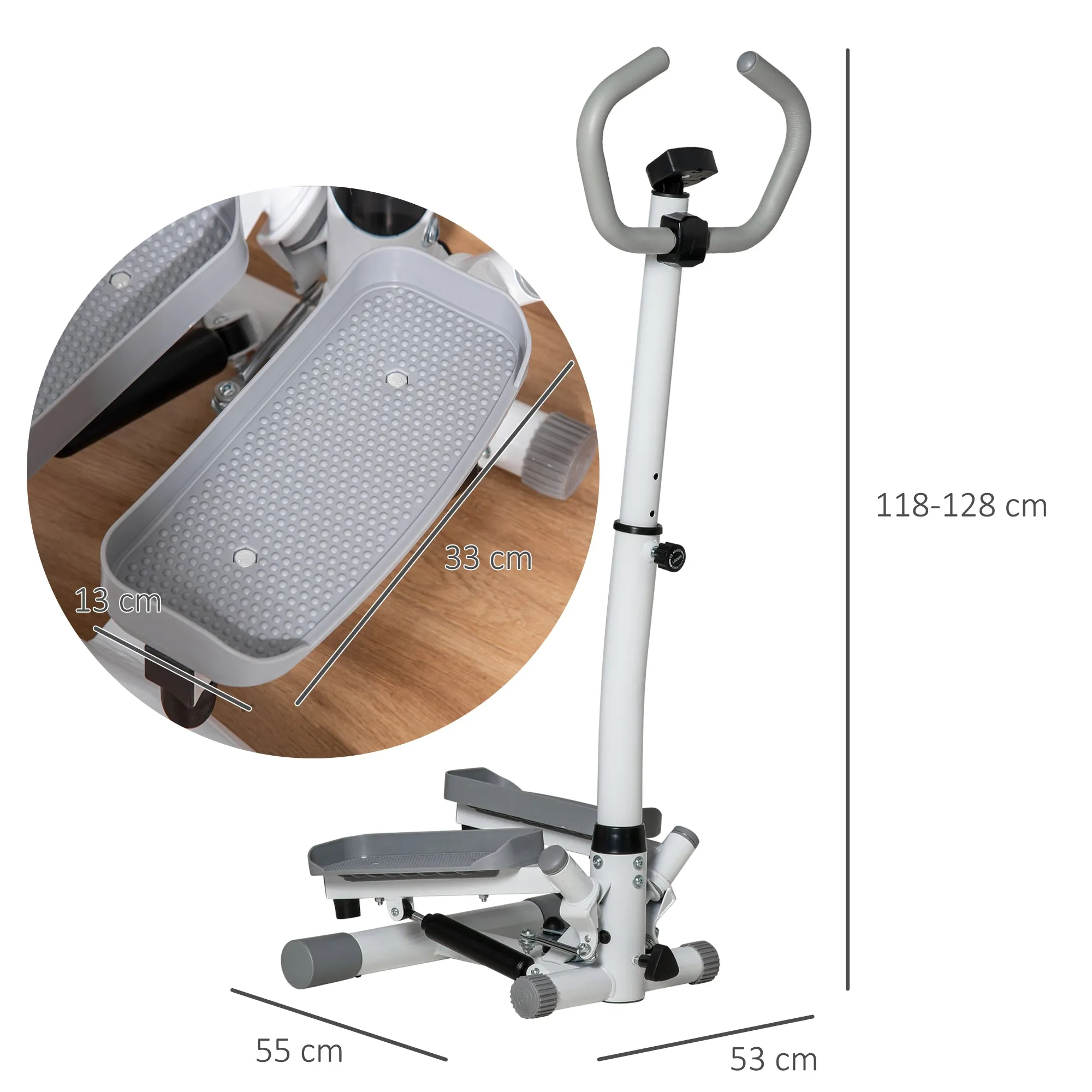 Stepper with LCD Monitor, Adjustable Handlebar and Elastic Bands, Made of Steel and ABS, White and Grey - Image 3