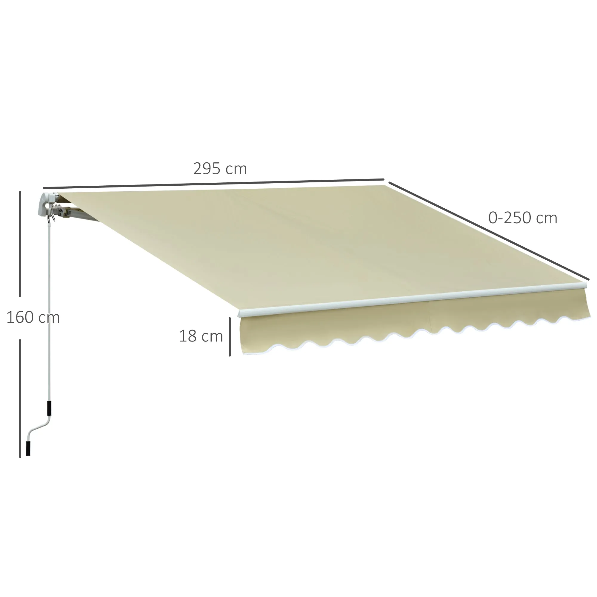 Outsunny Outdoor Awning with Crank, Metal and Polyester, 3x2.5m Beige - Image 3