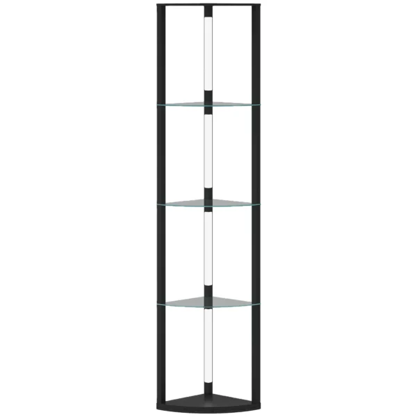Floor Lamp with 5 Shelves and LED Light, 3 Brightness Levels and Foot Switch, Black