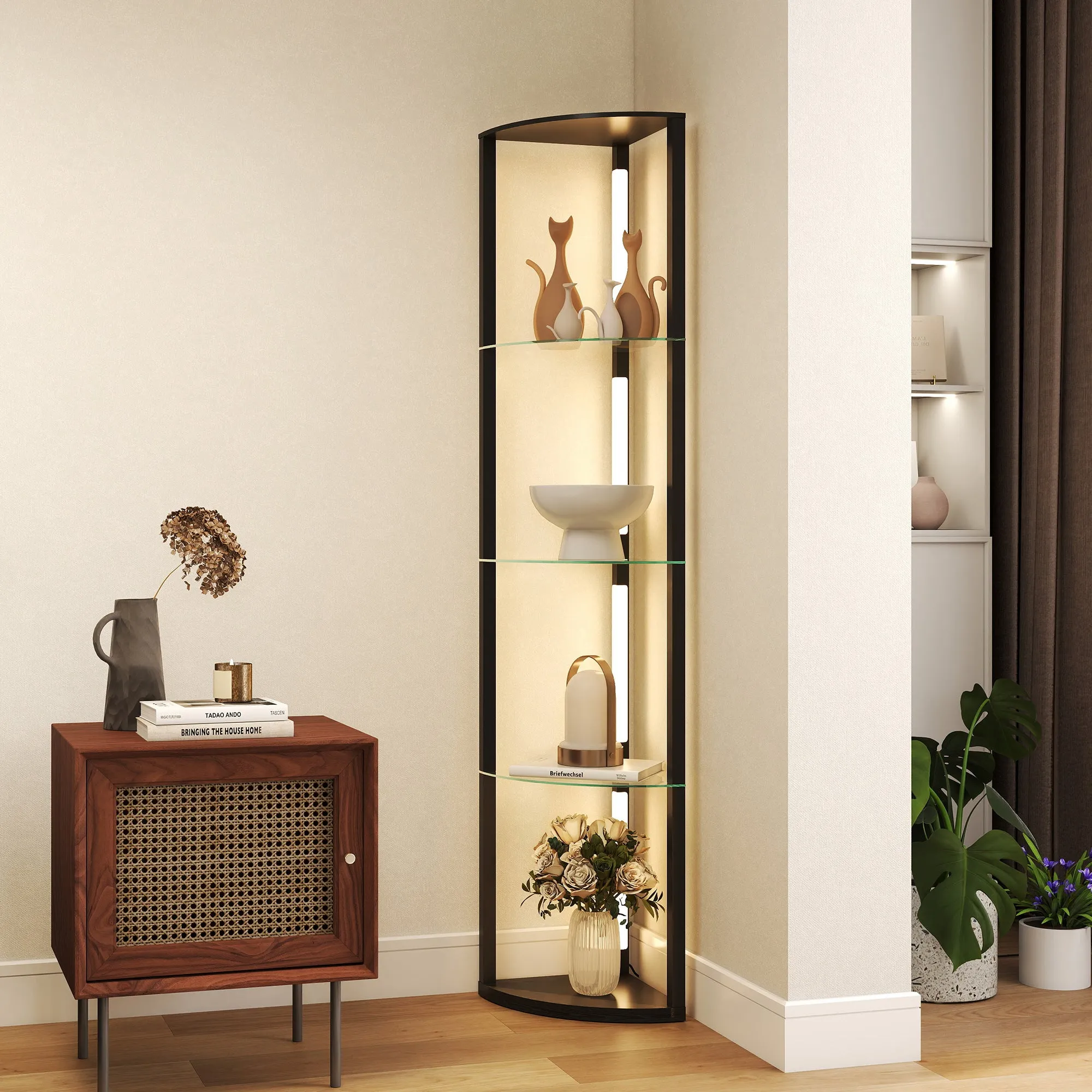 Floor Lamp with 5 Shelves and LED Light, 3 Brightness Levels and Foot Switch, Black - Image 2