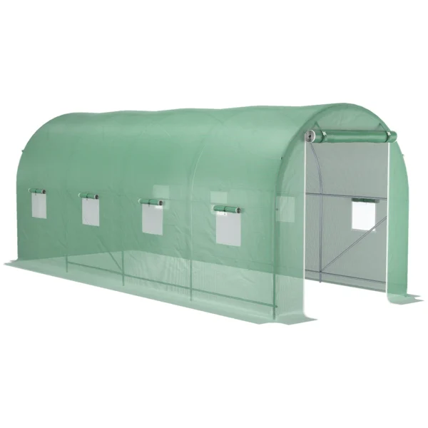 Outsunny 5x2x2m Garden Tunnel Greenhouse with 8 Windows and a Roll-Up Door, Green