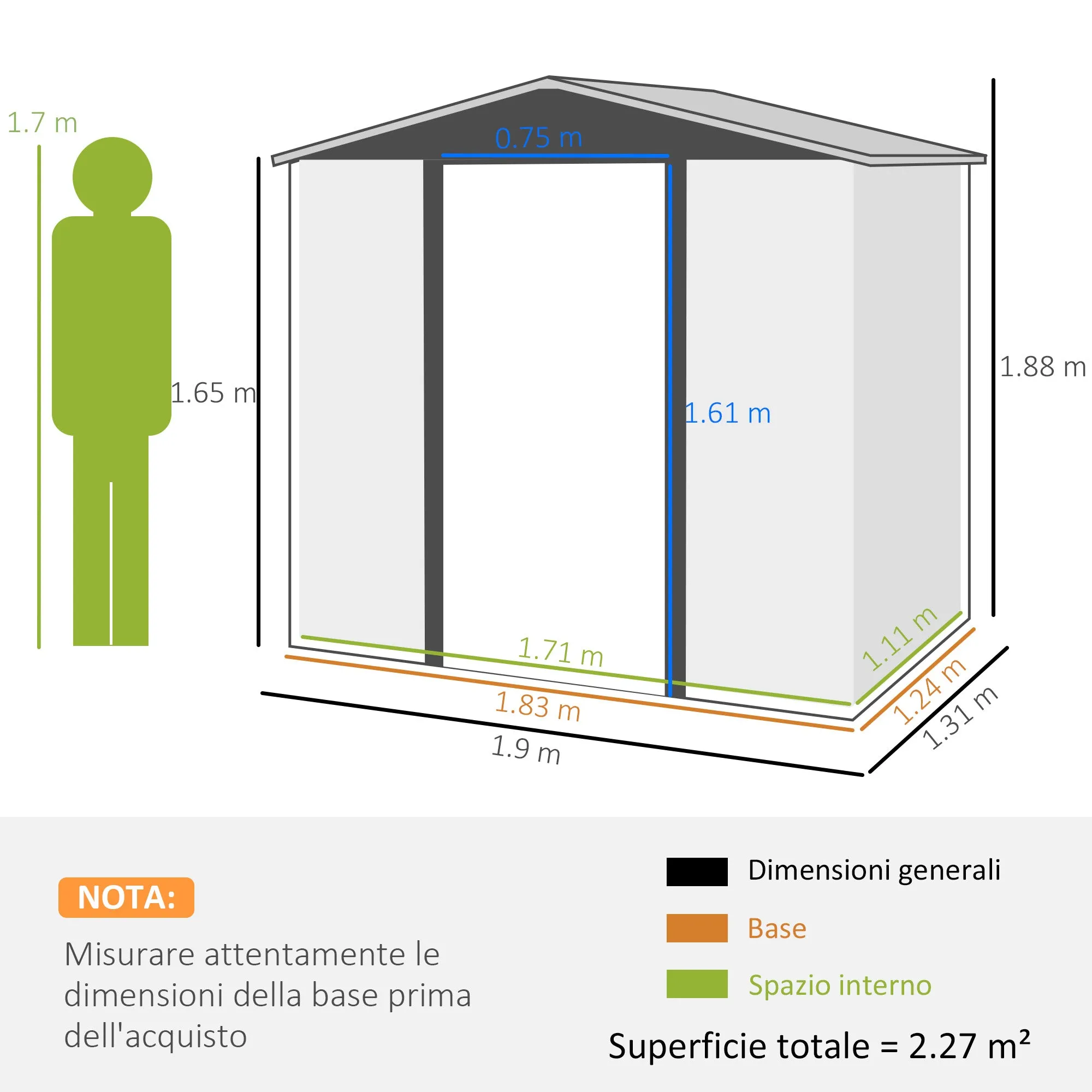 Steel Garden Shed with Vents and Latch, 1.9x1.3m, Oak Color - Image 3