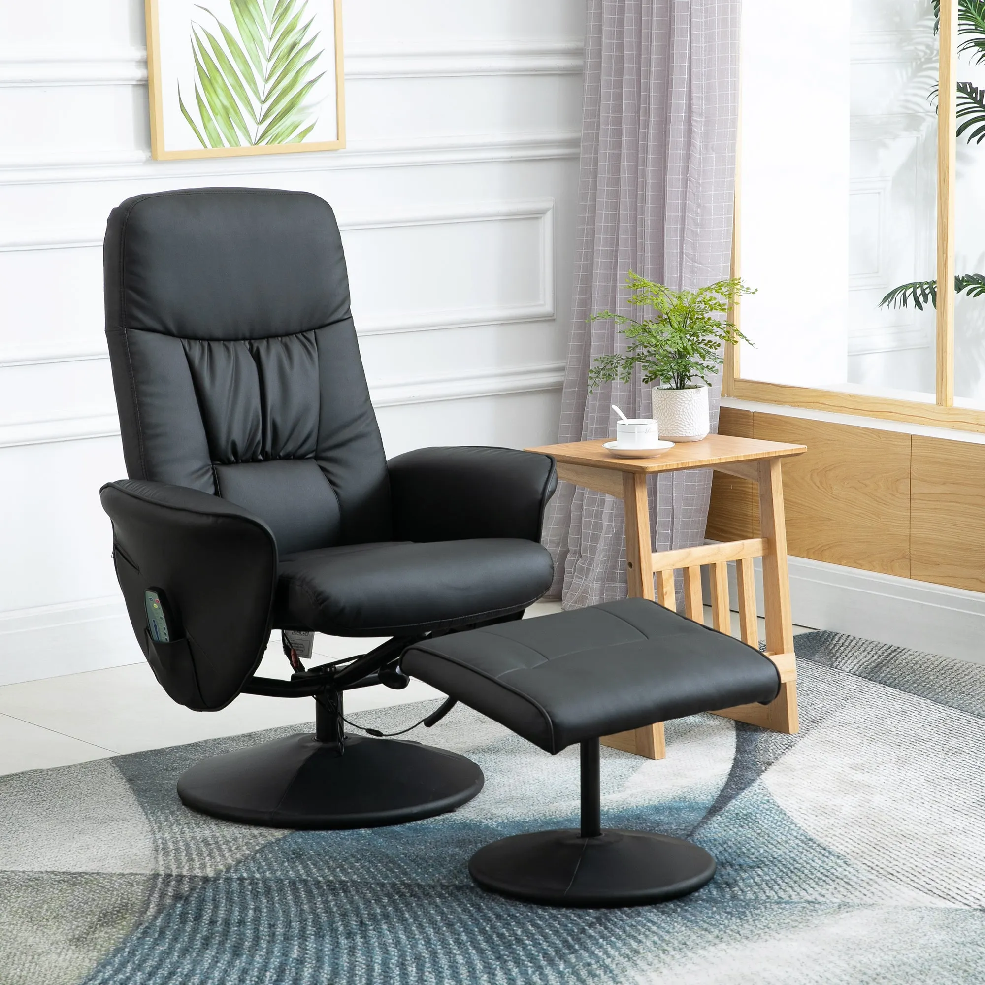 Massage Chair with Ottoman and Footrest, 145° Reclining, Swivel Seat and 10 Massage Points, Black - Image 2