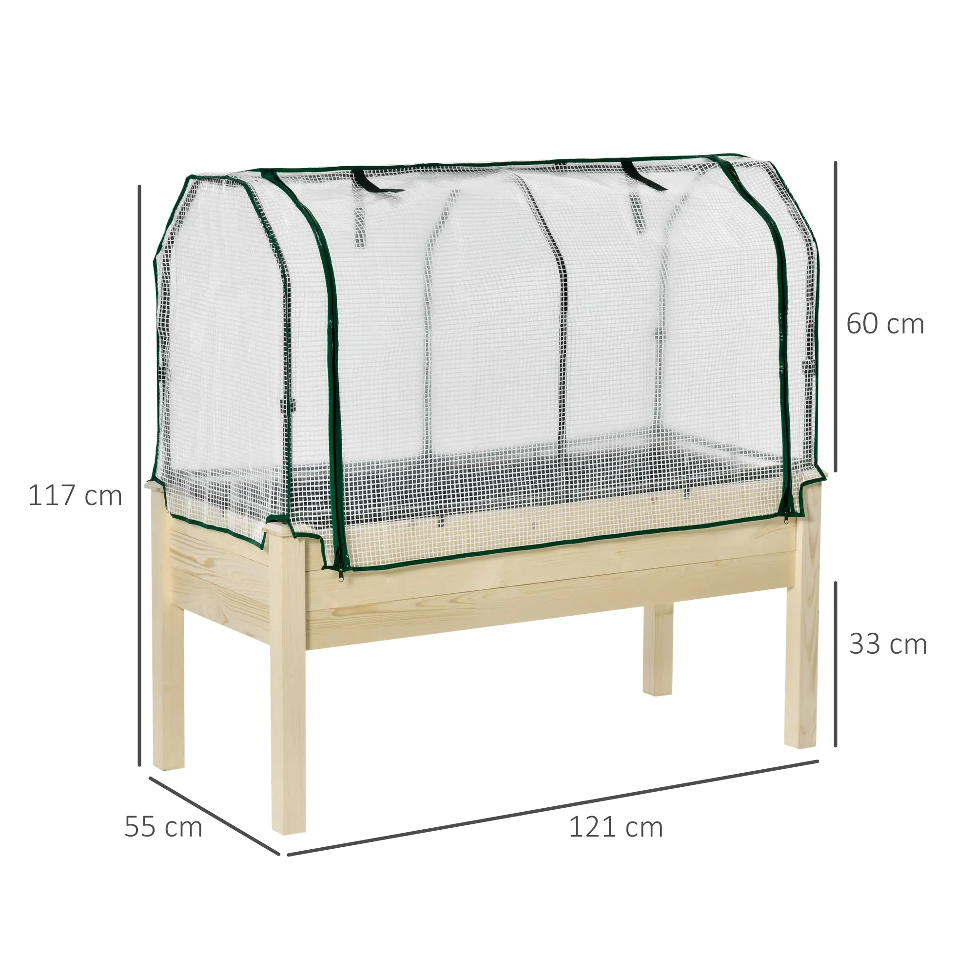 Vegetable Garden Bed with Greenhouse, Outdoor Plant Holder in Wood and PE for Flowers and Vegetables, 121x55x117cm - Image 3