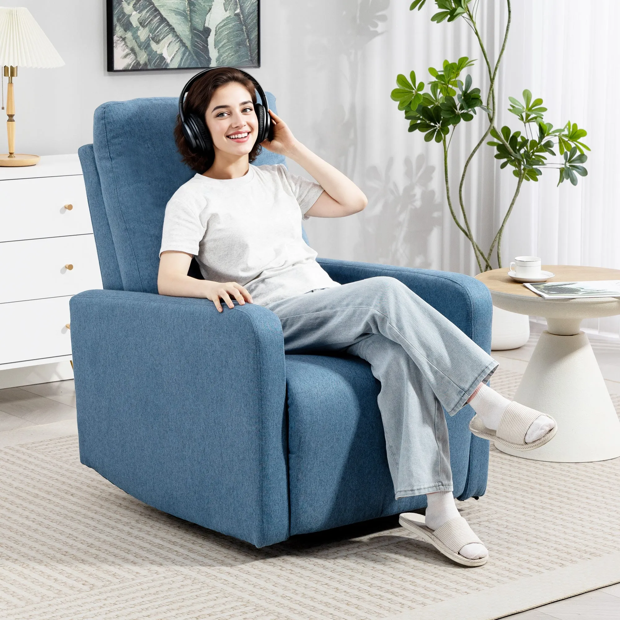 135° Manual Reclining Relaxing Chair, 360° Swivel with Rocking Function, Blue - Image 2