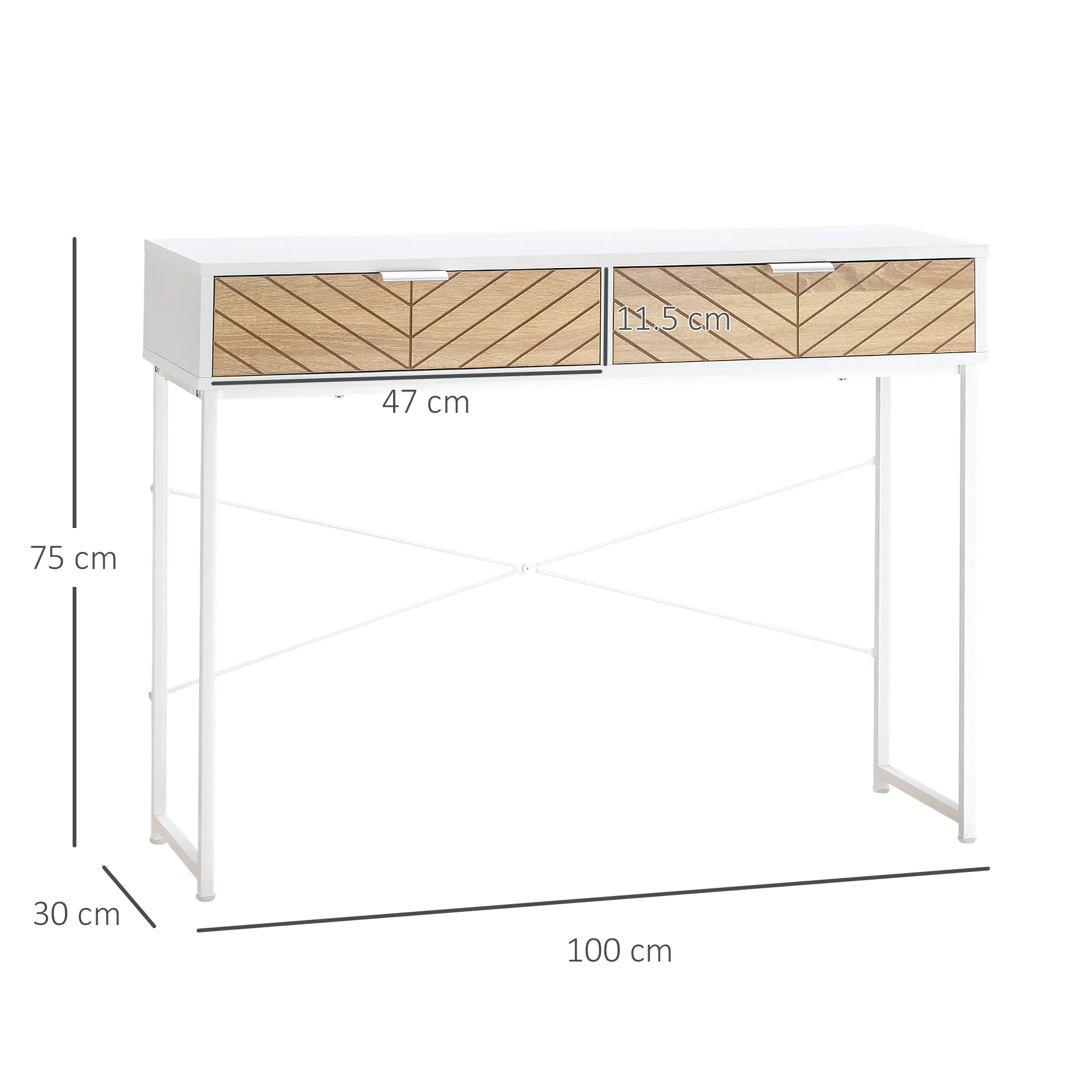 Modern Console Table for Entryway and Living Room with 2 Metal Drawers 100x30x75cm - White - Image 3
