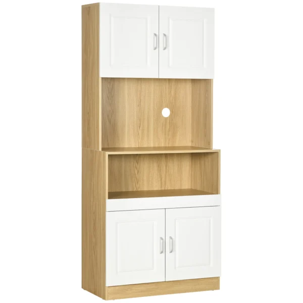 4-Door Chipboard Tall Pantry Cabinet with Cupboards and Open Shelf, 80x40x180 cm