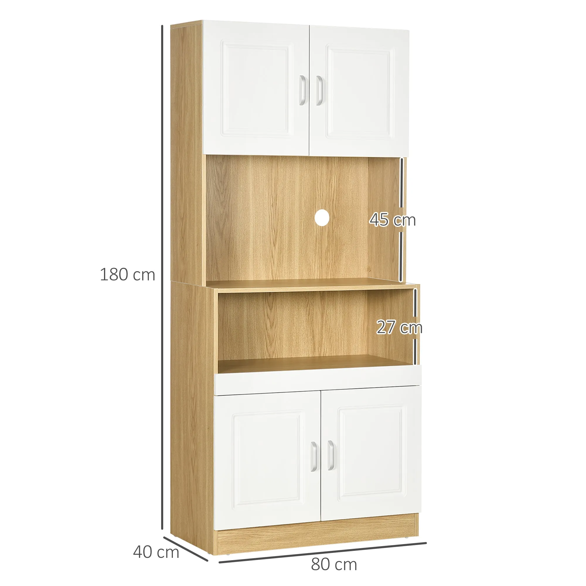 4-Door Chipboard Tall Pantry Cabinet with Cupboards and Open Shelf, 80x40x180 cm - Image 3